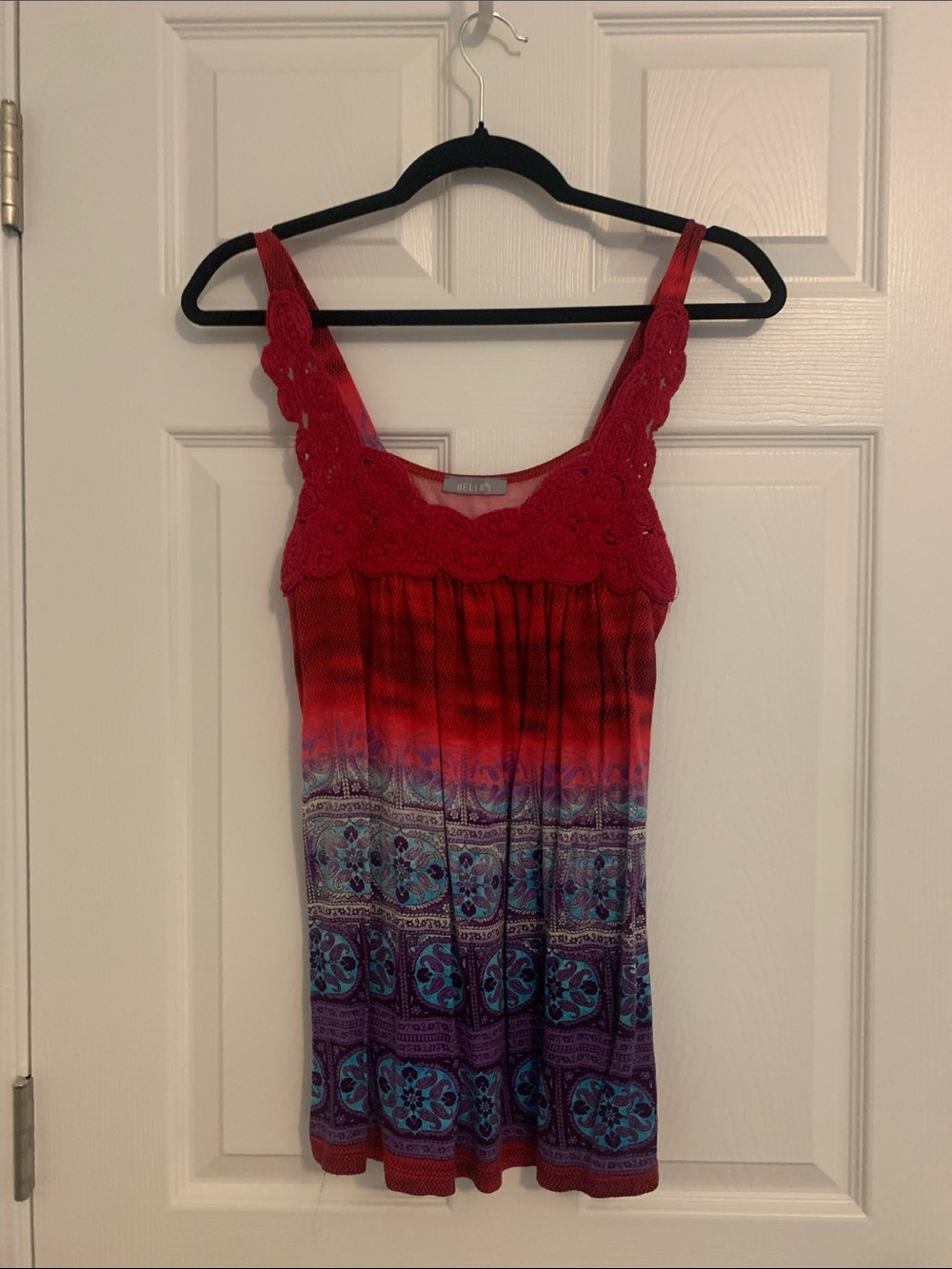 Red Crochet & Multicolor Boho Tank Top